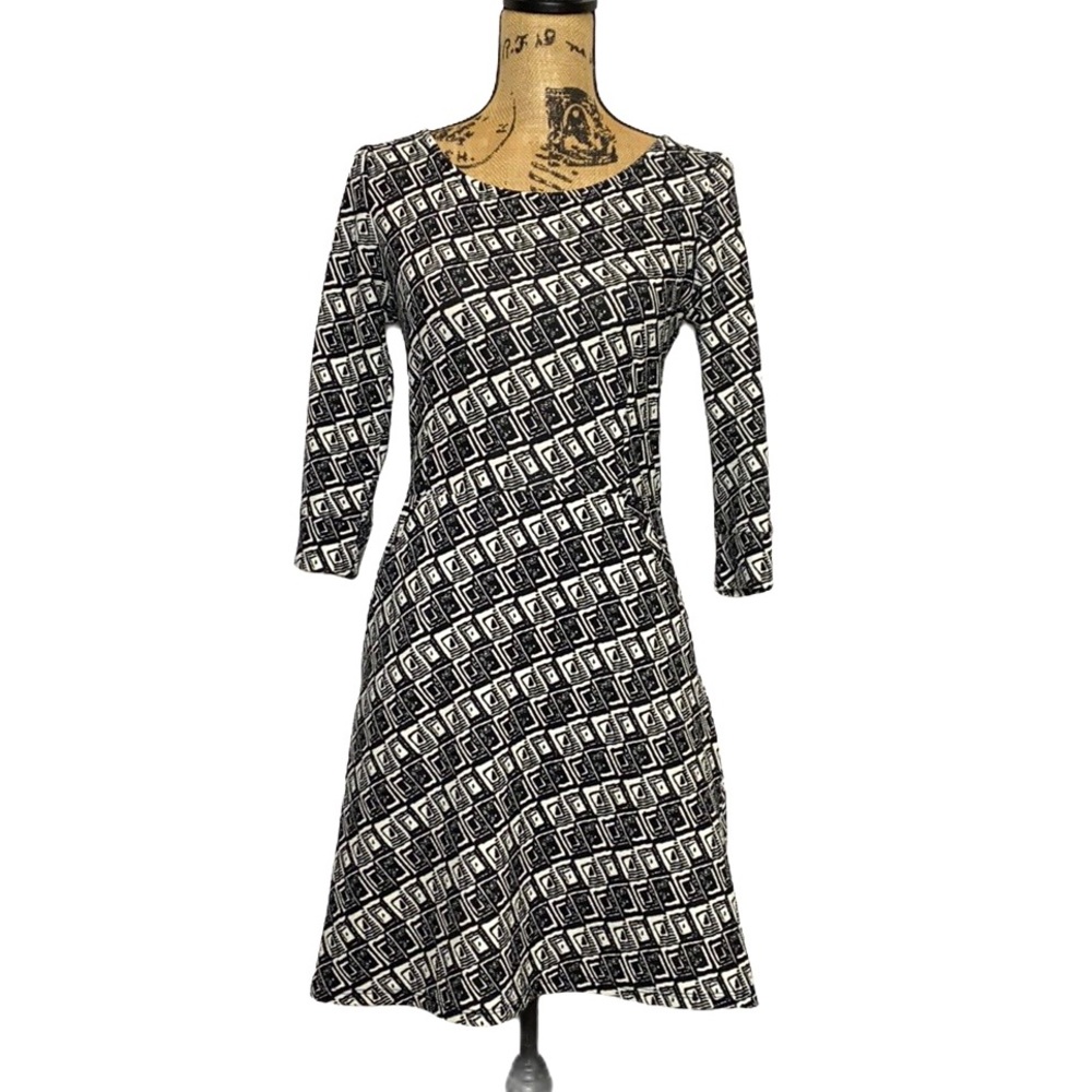 Black White Geometric Pattern Dress S